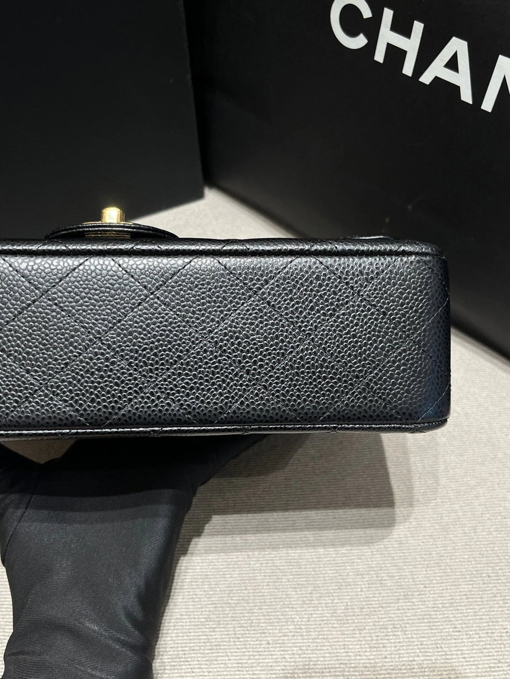 CHANEL Medium Classic Flap Black Gold Leather Shoulder Bag For Women