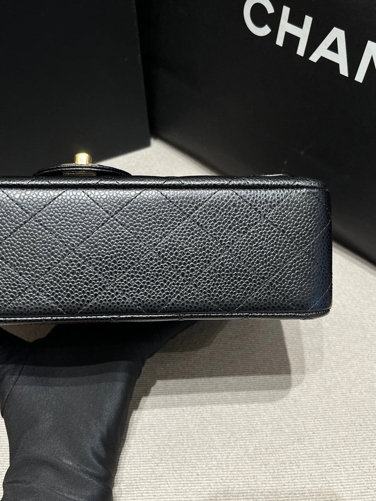 CHANEL Medium Classic Flap Black Gold Leather Shoulder Bag For Women