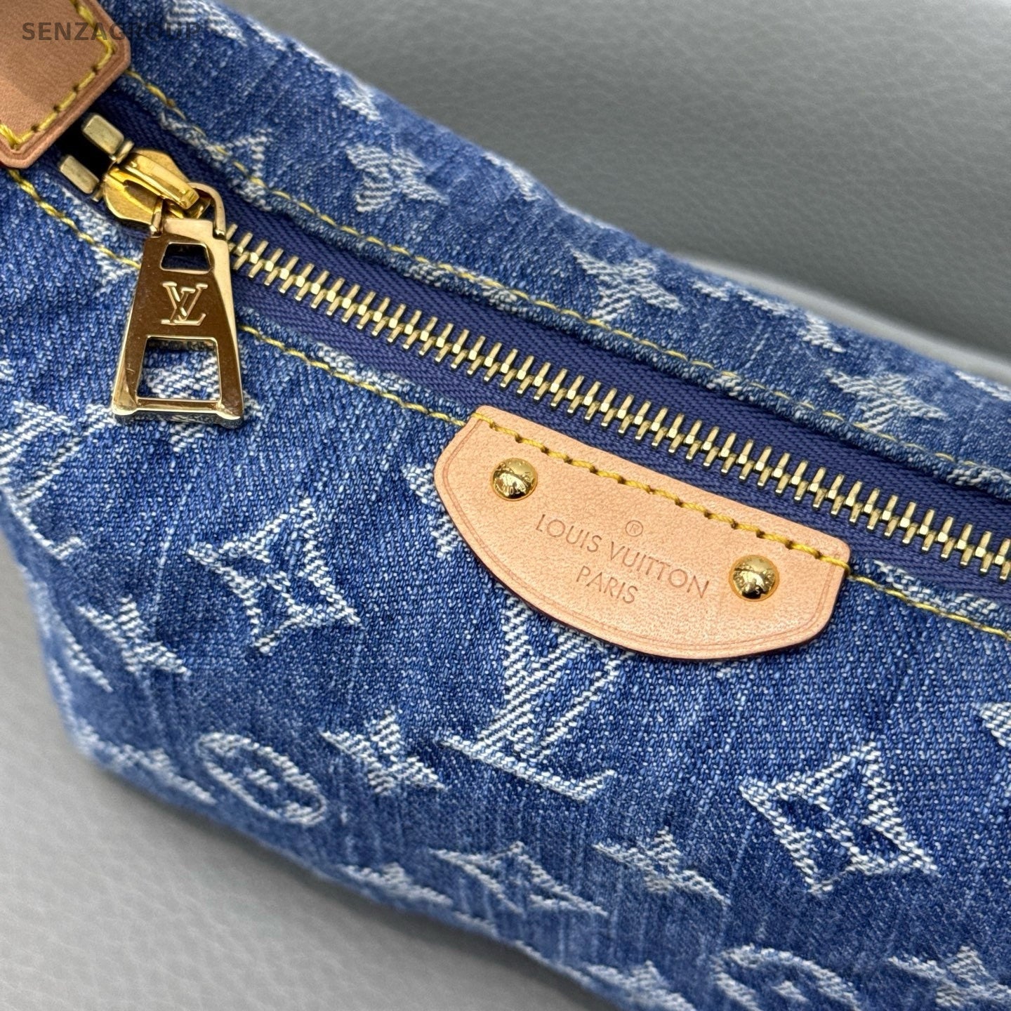 Louis Vuitton Denim Blue Shoulder Bag Gold Buckle Women's Classic Fashion