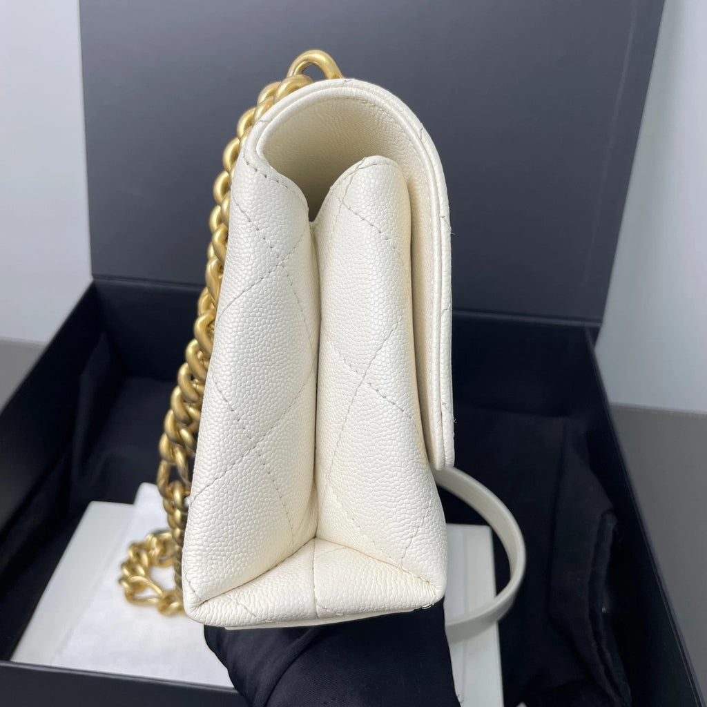 CHANEL Quilted White Calfskin Top Handle Chain Bag For Women