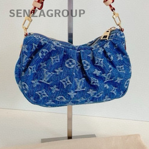 Louis Vuitton Valley Monogram Hobo Shoulder Bag Blue Gold Women Classic