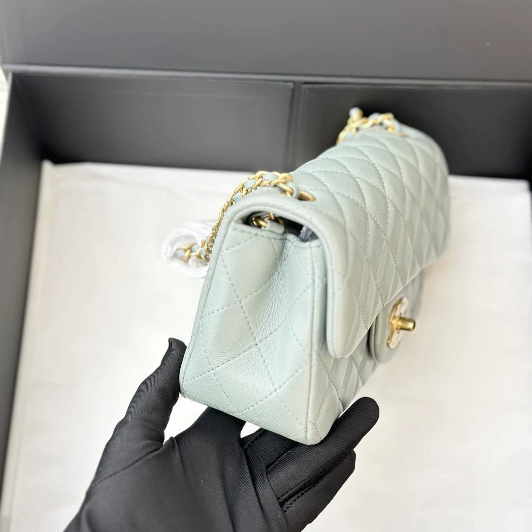 NEW Chanel Green Lambskin Chain Crossbody Bag Gold Ball Hardware