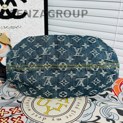 Louis Vuitton Vintage Denim Blue Gold Handbag Shoulder Bag Classic Women