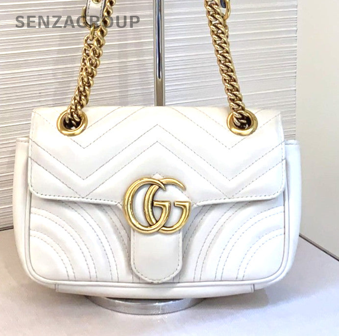 GUCCI GG Marmont 22 Chain Shoulder bag Crossbody Women White Gold