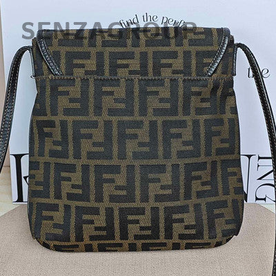 Fendi Vintage Monogram Canvas Flap Shoulder Bag Brown Women Classic