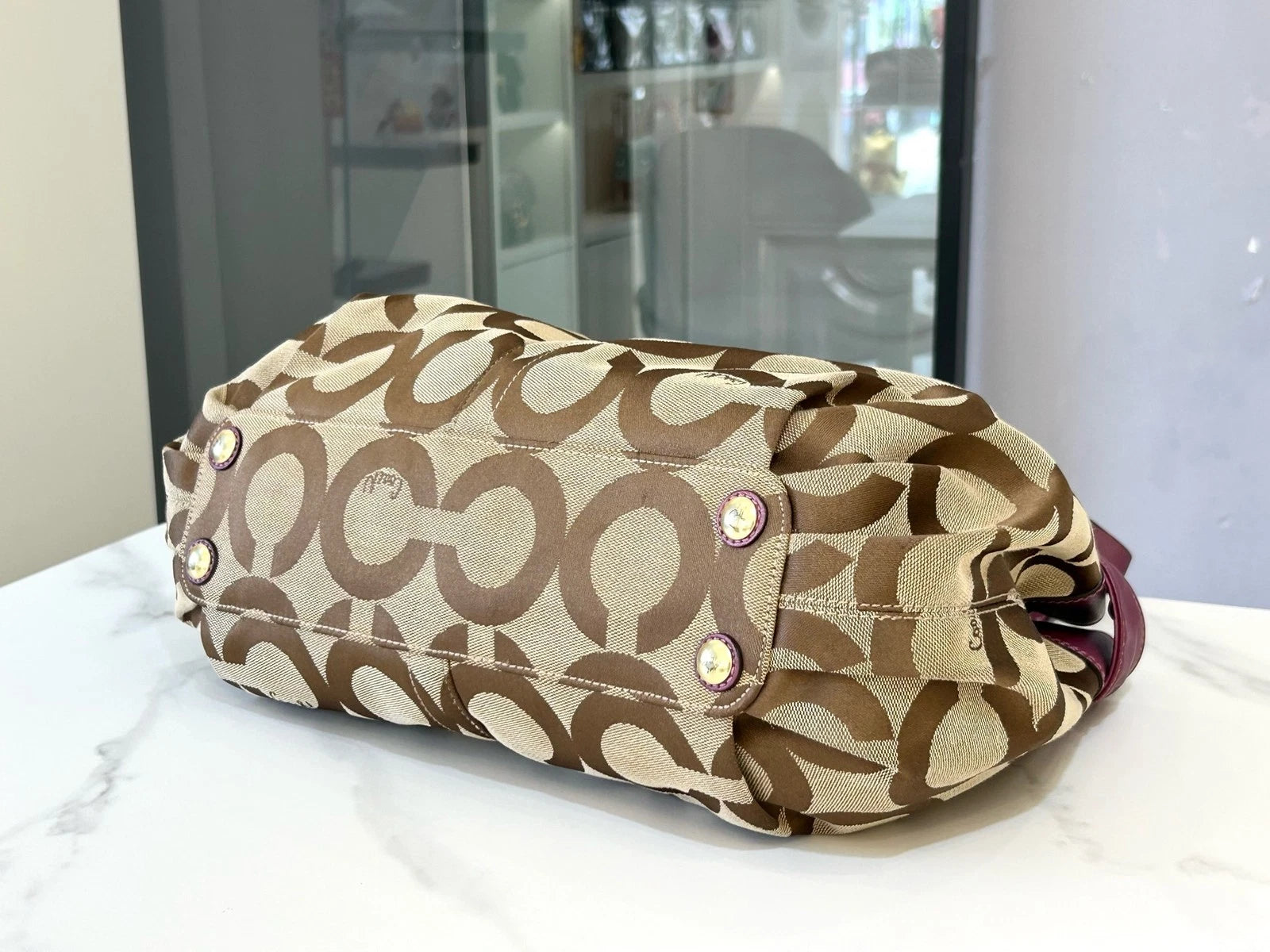 COACH Classic Print Purple Leather Cloud Shoulder Bag For Women