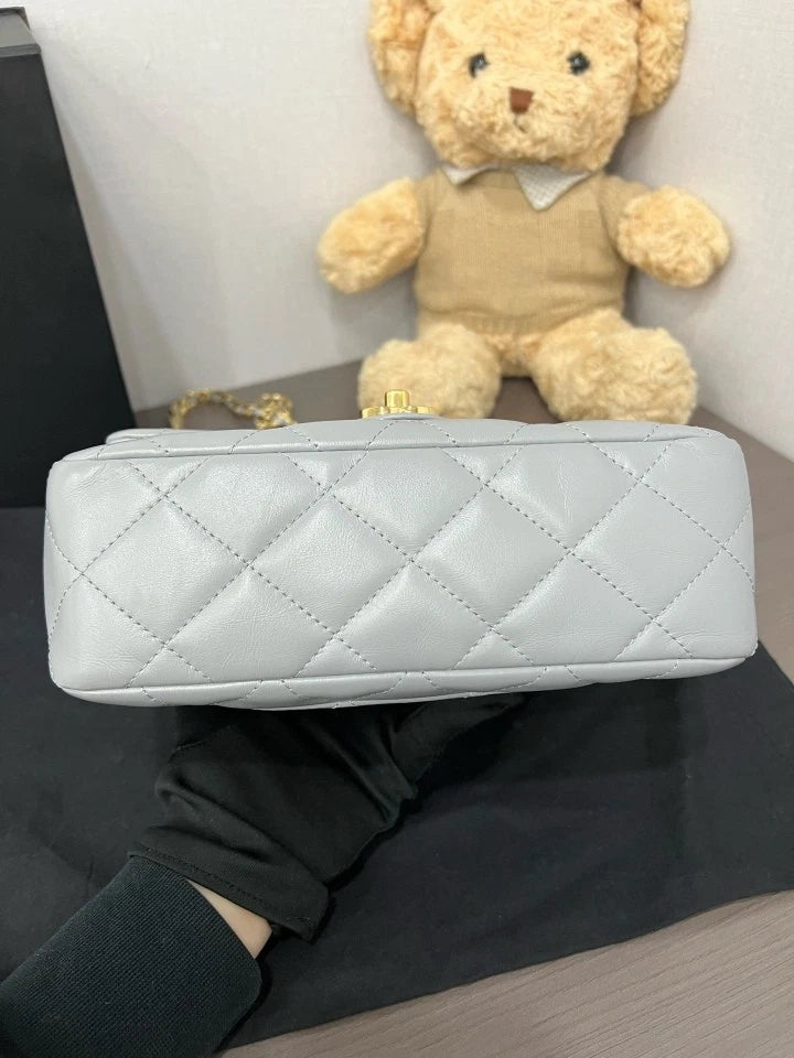 CHANEL 23B Gray Twisted Handle Square Crossbody Bag For Women