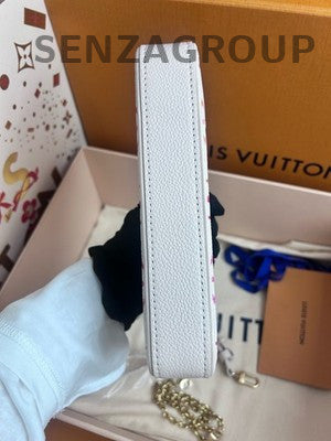 Louis Vuitton Easy Pouch Monogram Chain Shoulder Bag White Gold Classic Women