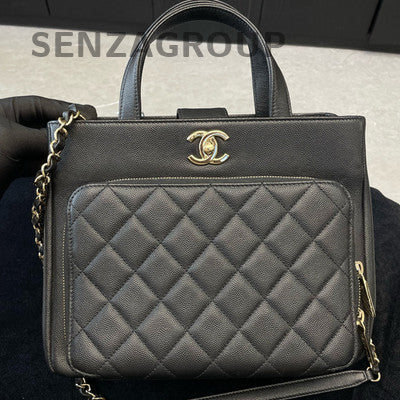 Chanel Black Quilted Calfskin Tote Bag with Gold Chain Strap