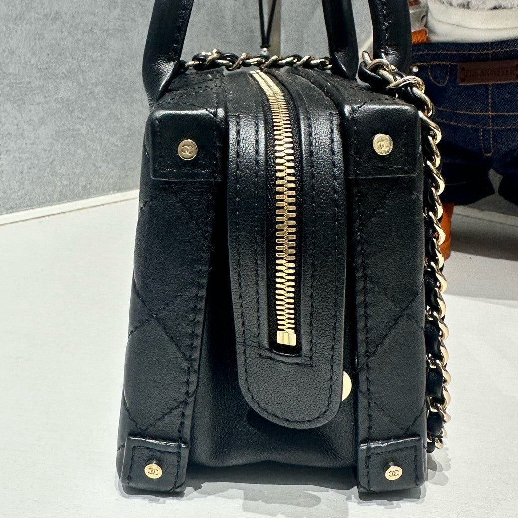 Chanel Black Calfskin Camera Box Bag Chain Strap Shoulder Bag