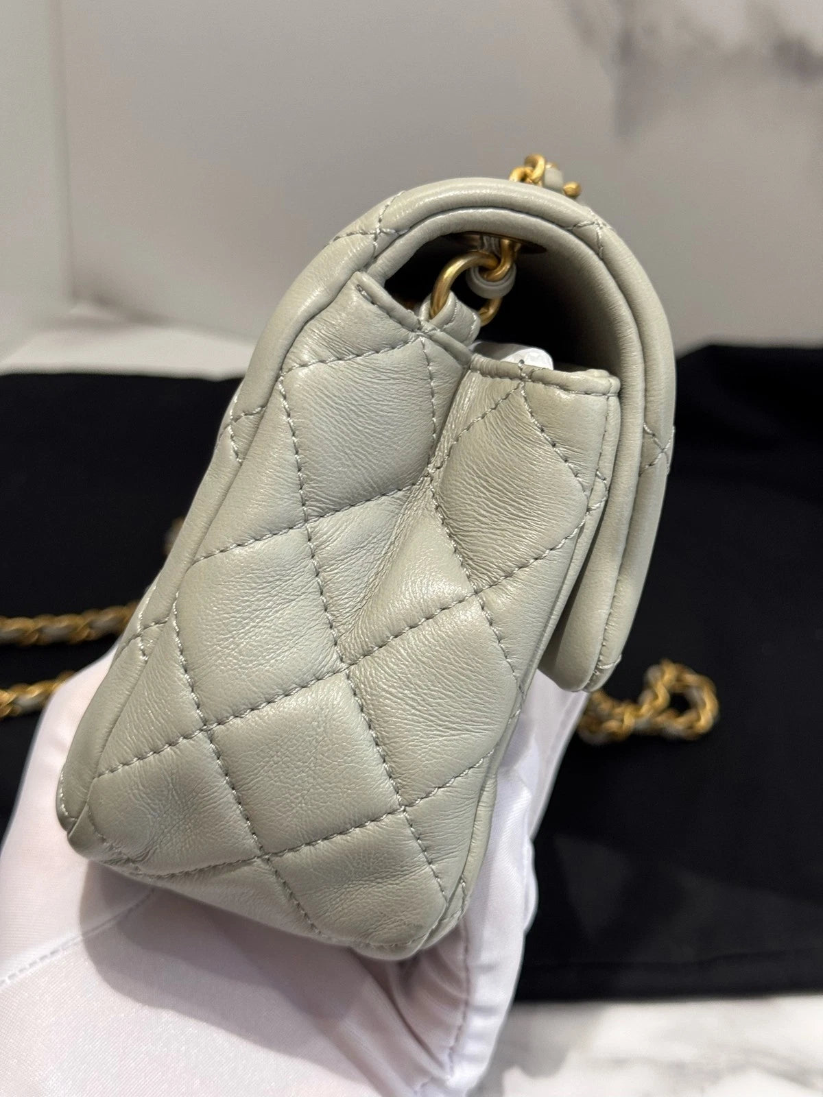 CHANEL Gray Lambskin CF Mini Chain Shoulder Bag Women