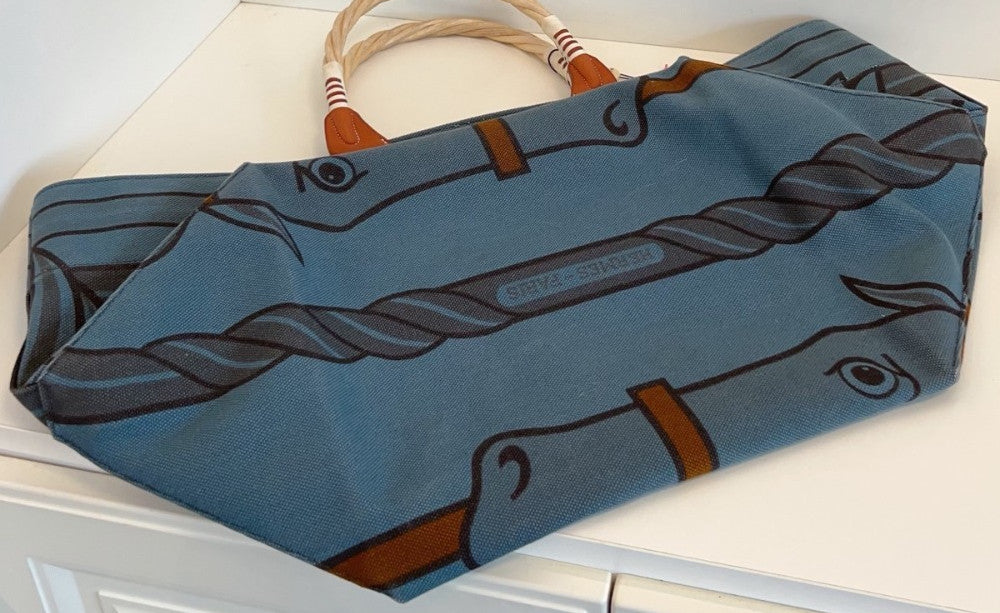 Hermes Steeple Canvas Handbag Blue Used Women Designer Classic