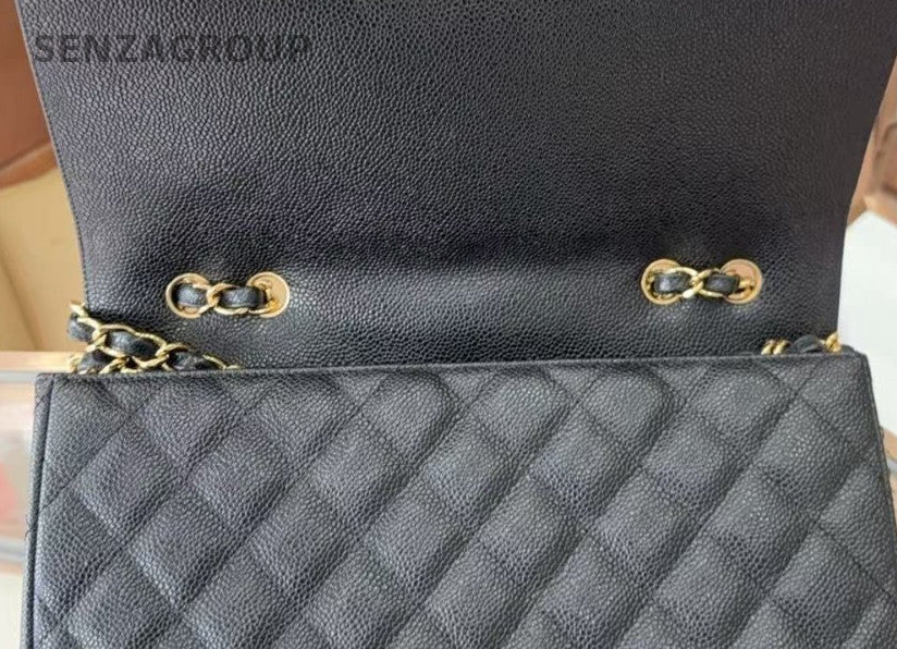 Chanel Classic Flap Jumbo GM Chain Shoulder Bag Black Gold Women Diamond