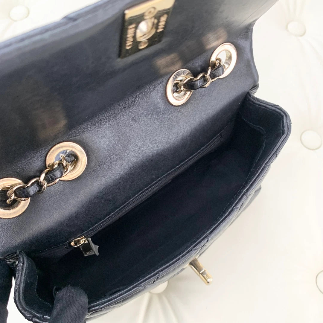 Excellent Chanel Classic Flap Mini Chain Lambskin Shoulder Crossbody Bag Black
