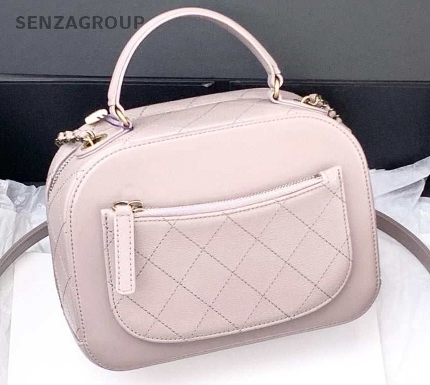 CHANEL PM Box Bag Calfskin Top Handle Shoulder Crossbody Bag Women Pink