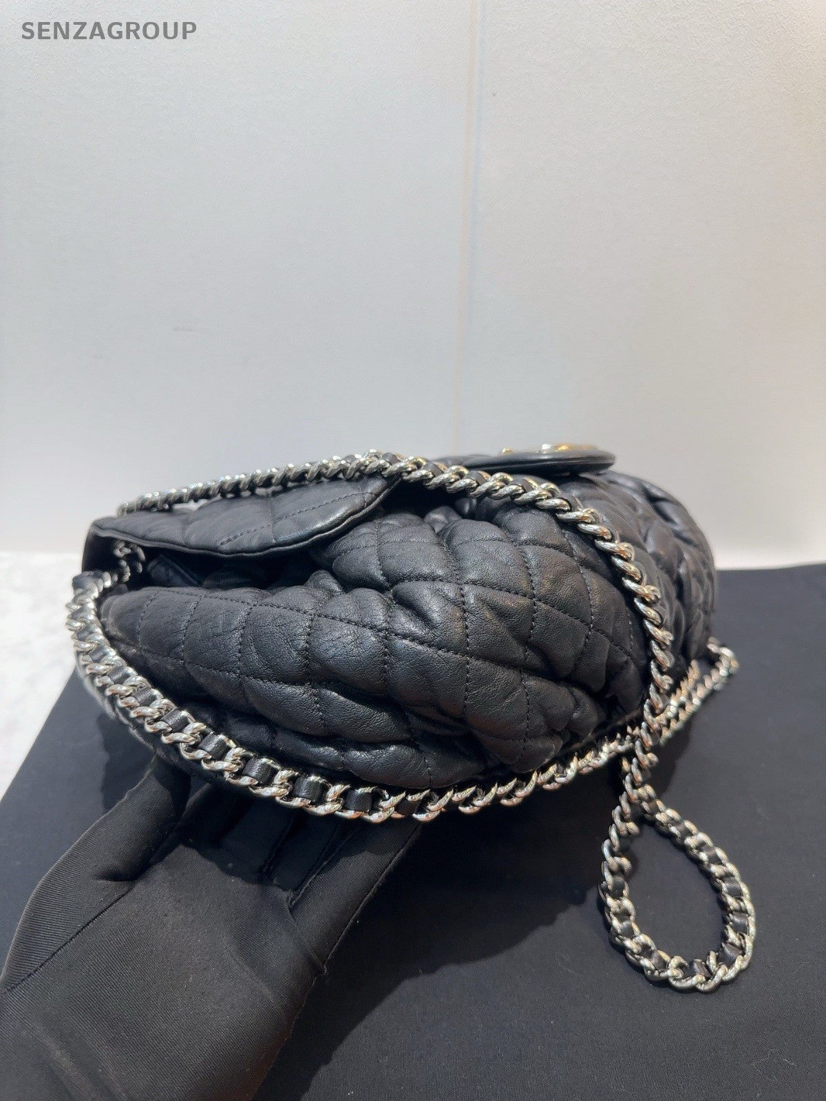 CHANEL Puffer Pumpkin Diamond Pattern Chain Shoulder bag Black Silver Women