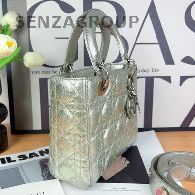 Dior Lady Dior Cannage Silver Handbag Classic Women's Tote