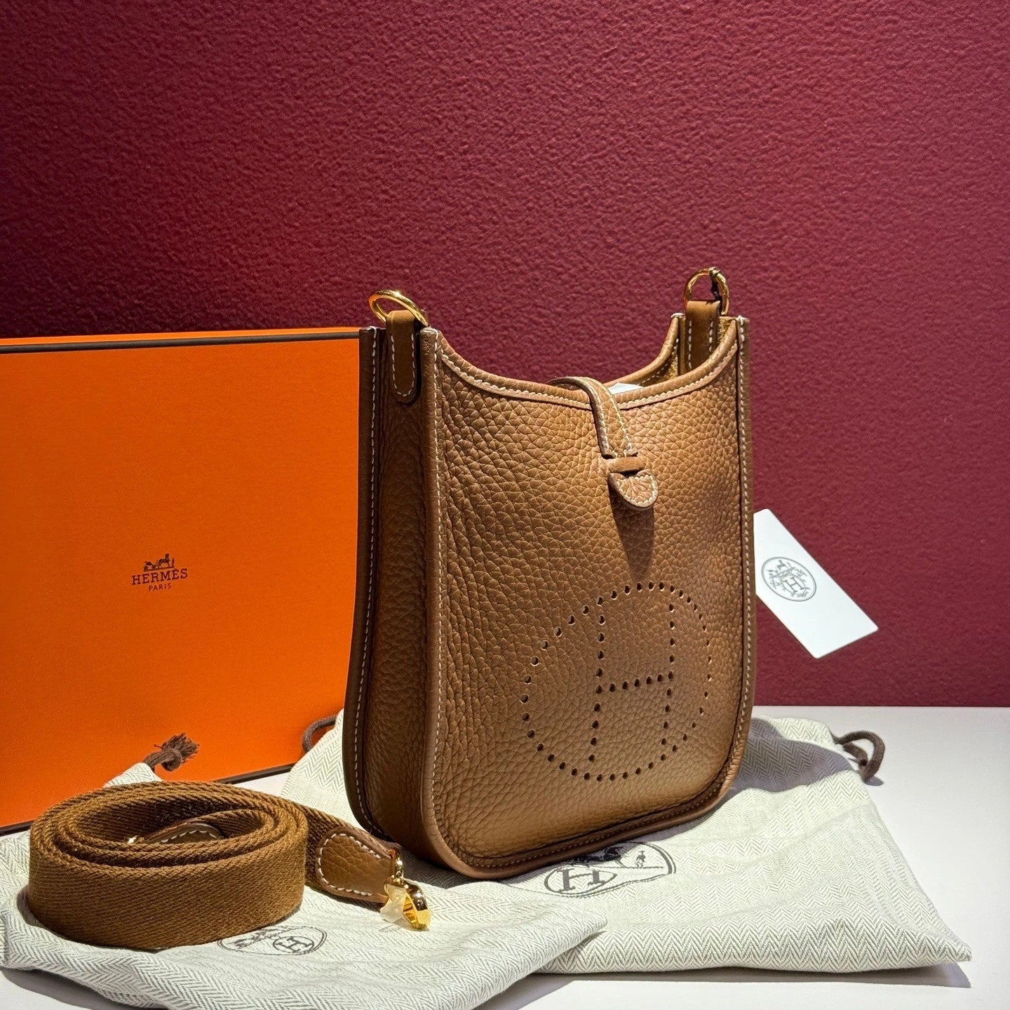 Hermes Evelyne Mini Brown TC Leather Shoulder Crossbody Bag For Women
