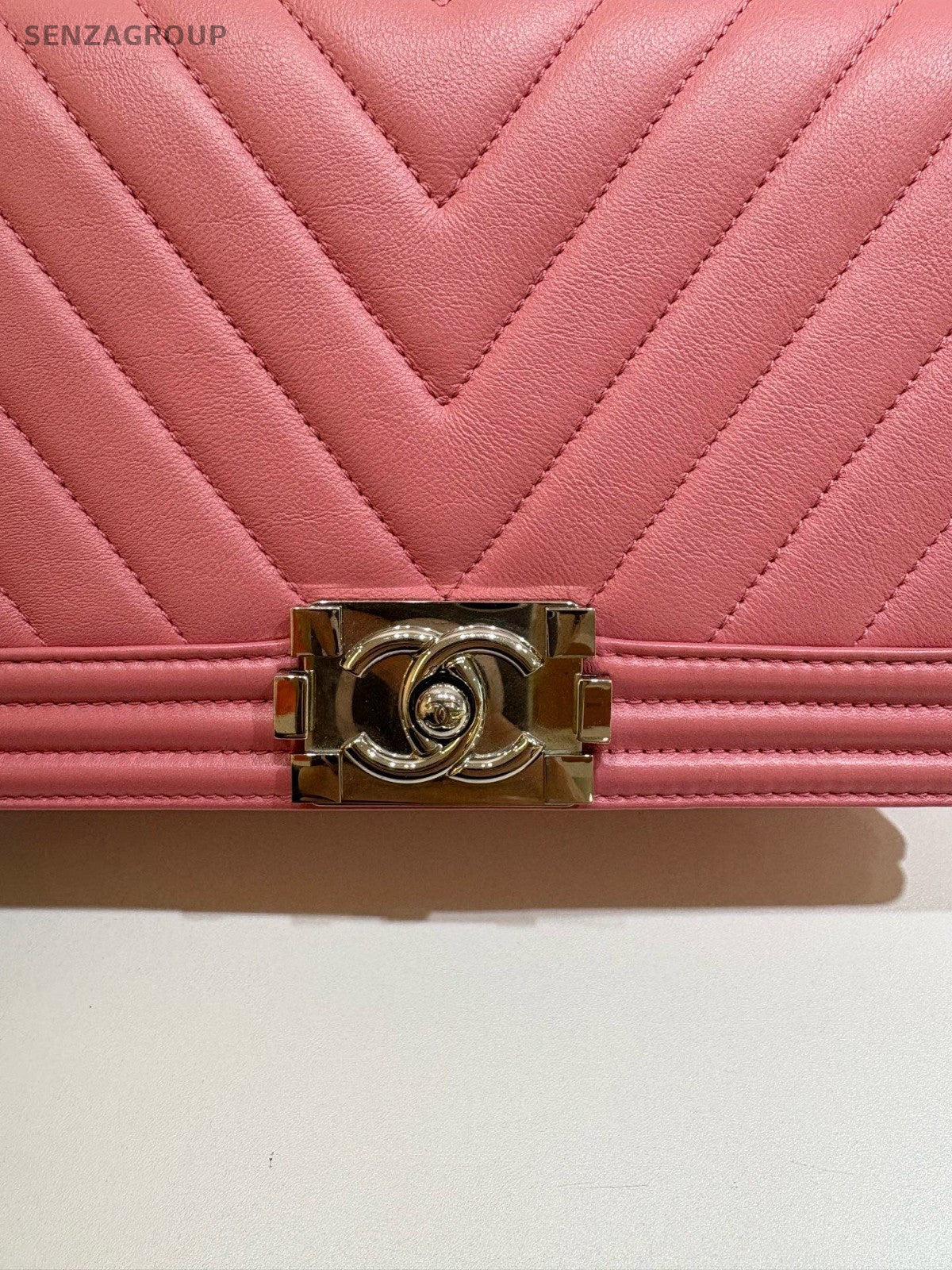 CHANEL Leboy MM V-shaped pattern Calfskin Chain Shoulder bag Pink Women Classic