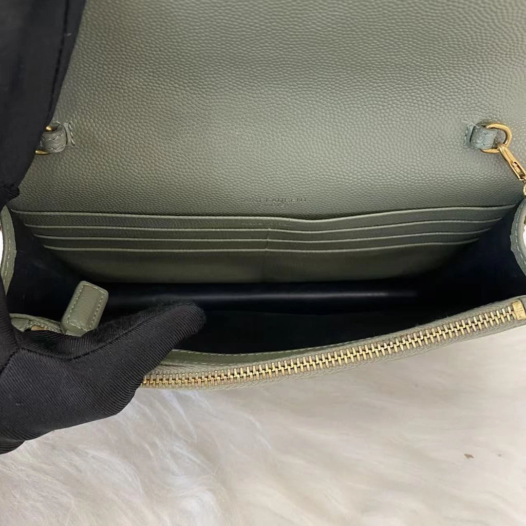 Saint Laurent Envelope Chain Shoulder Bag Small Green Gold Classic Women