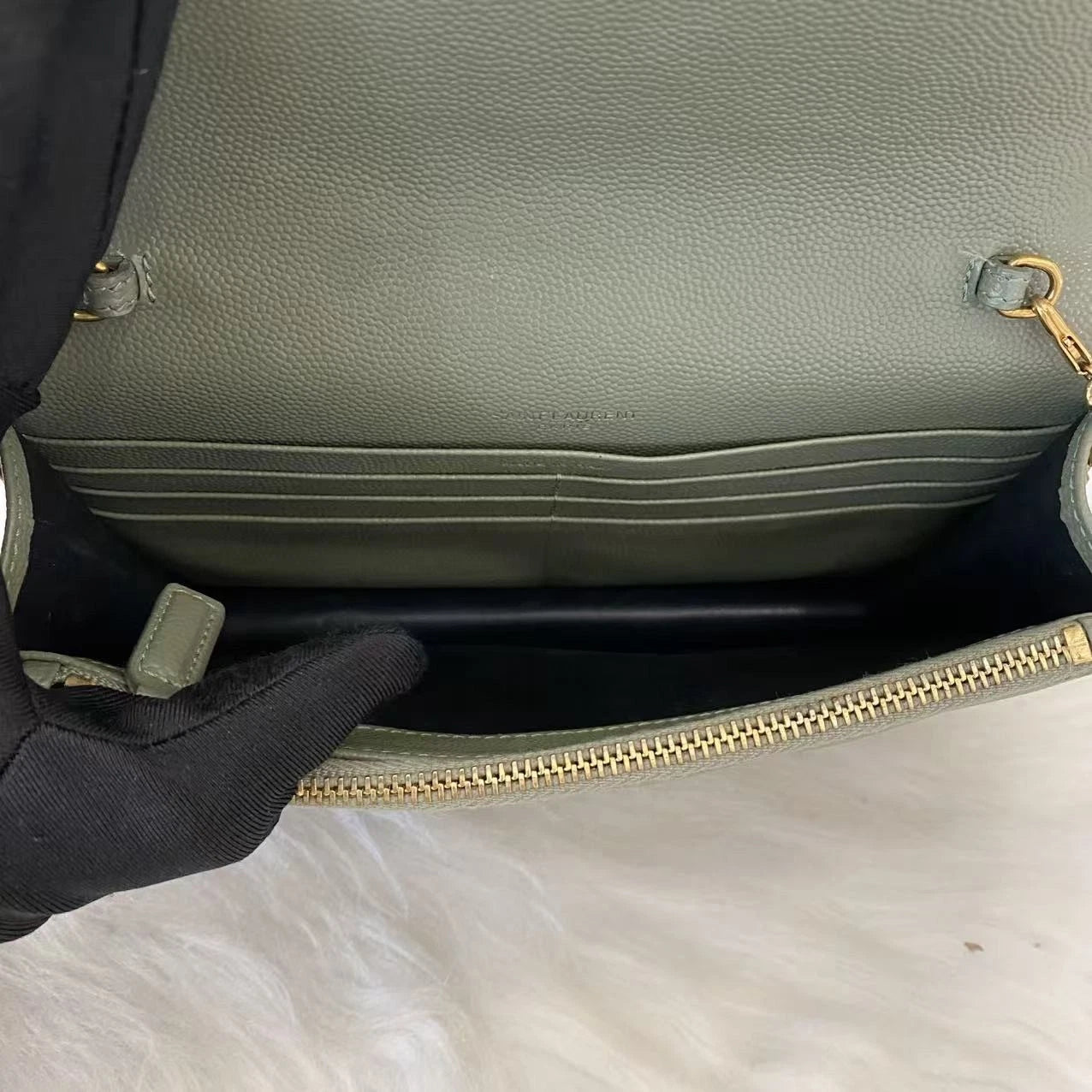 Saint Laurent Envelope Chain Shoulder Bag Small Green Gold Classic Women
