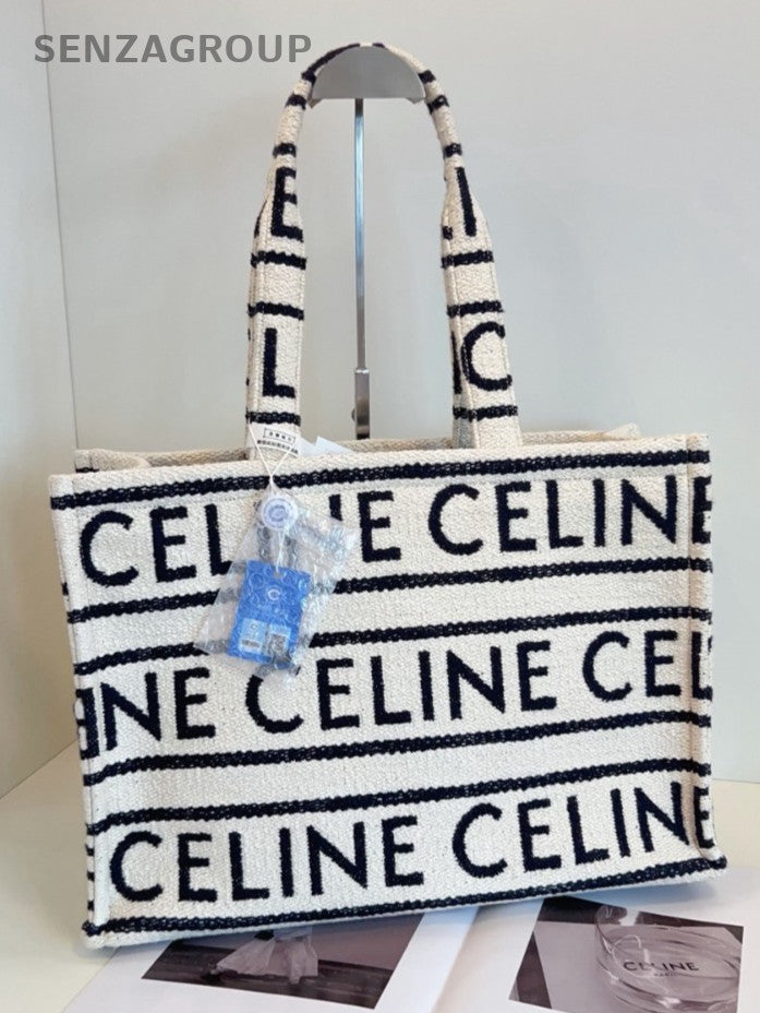 CELINE Tote Black and white letter print Canvas Shoulder Handbag Women