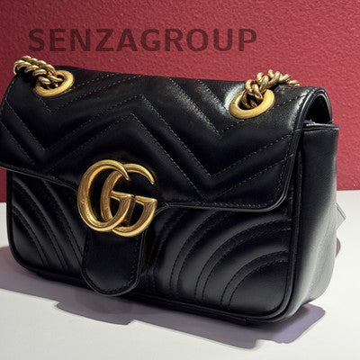 Gucci Black Gold Marmont Chain Shoulder Crossbody Bag Classic Women