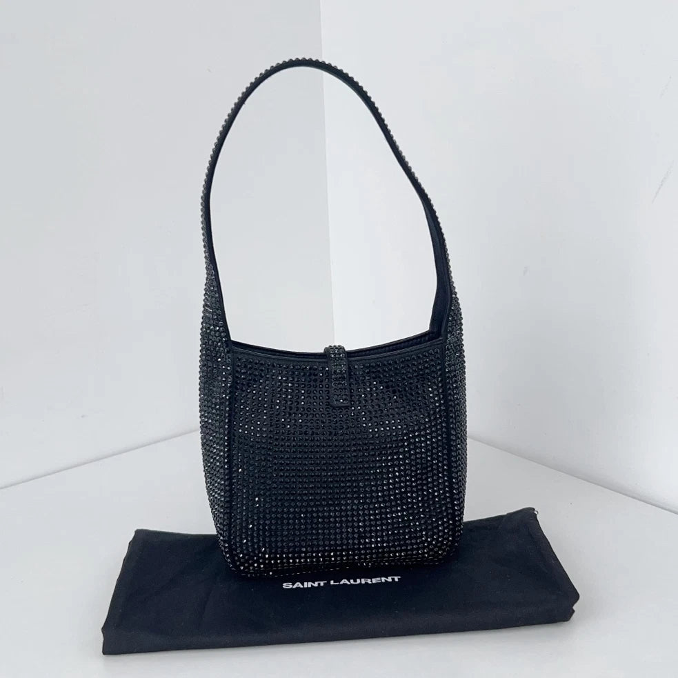 Excellent Saint Laurent Le57 Hobo Mini Bag Black Crystals Gold Hardware