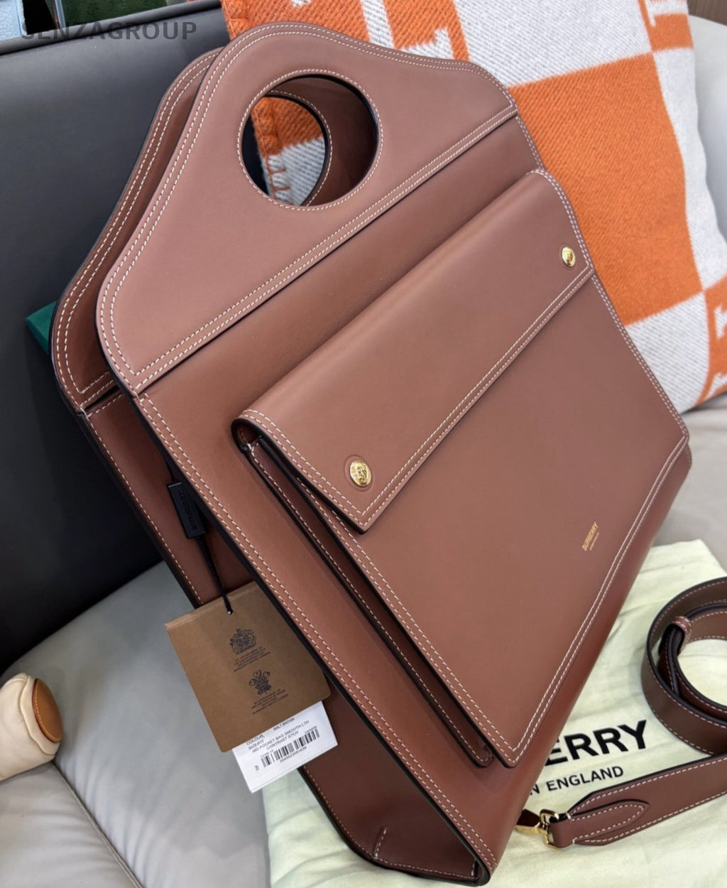 Burberry Pocket Bag 2Way Top Handle Bag Crossbody Brown Gold Women Classic