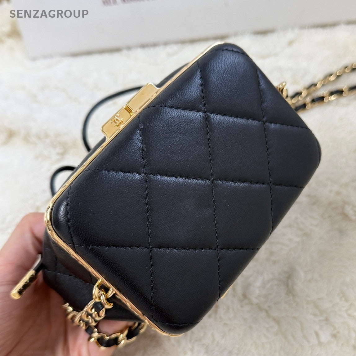 Chanel 22S Mini Bucket Bag Black Gold Quilted Lambskin Shoulder Crossbody