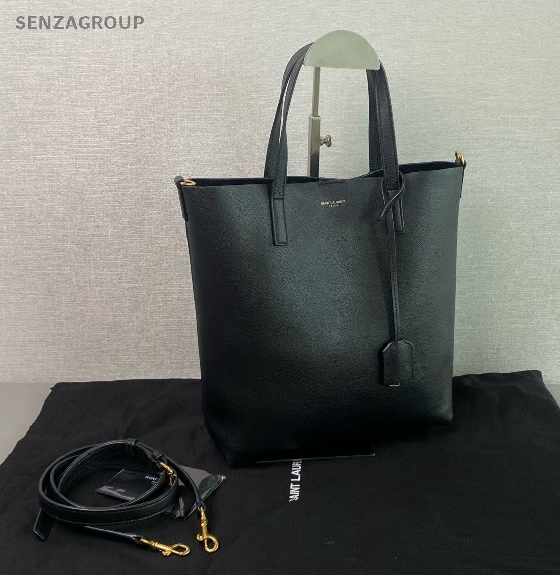 YSL Saint Laurent NorthSouth Tote Calfskin 2way Shoulder Handbag Women Black
