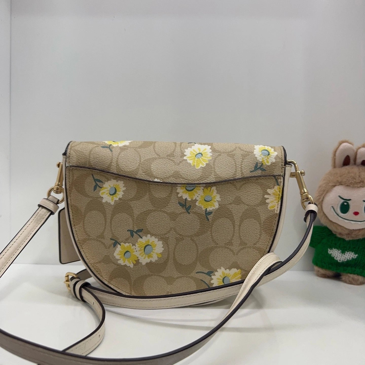 Coach Ellen Daisy Print Canvas Leather Saddle Crossbody Bag For Women