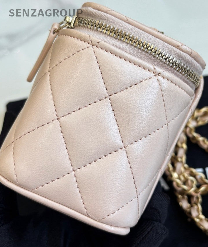 Chanel Mini Cosmetic Case Shoulder Crossbody Bag Women Light Pink