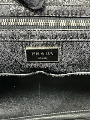 Prada Black Leather Classic Unisex Briefcase with Silver Hardware