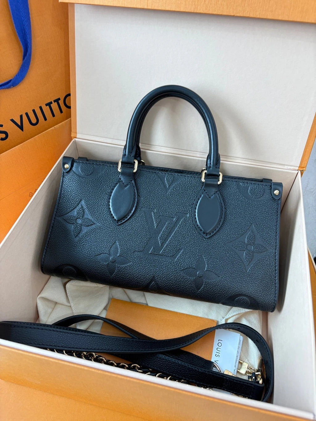 Louis Vuitton OnTheGo Canvas Black Gold Tote Bag Excellent