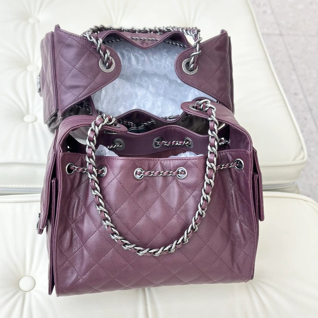 Chanel 25Bag PM Calfskin Shoulder Crossbody Bag Red Silver Women Fashion S