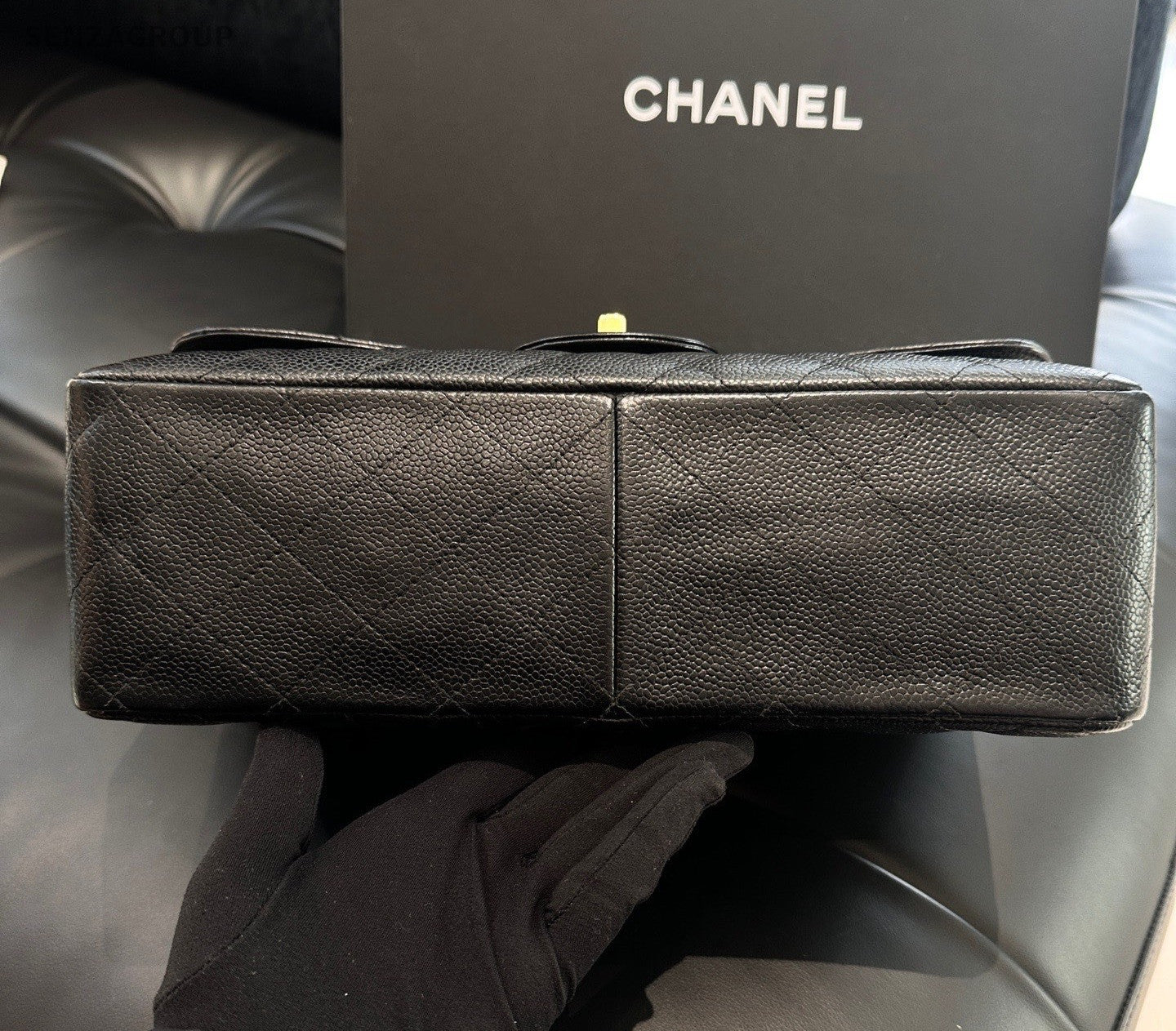 Chanel Classic Flap Jumbo GM Chain Shoulder Bag Black Gold Women Fashion