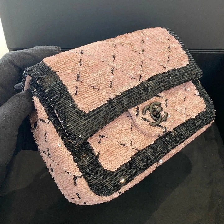 Chanel Classic Flap Big Mini Chain Shoulder Bag Crossbody Pink Black Women D