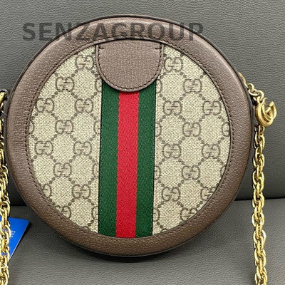 Gucci Ophidia GG Round Chain Shoulder Crossbody Bag Beige Brown Gold