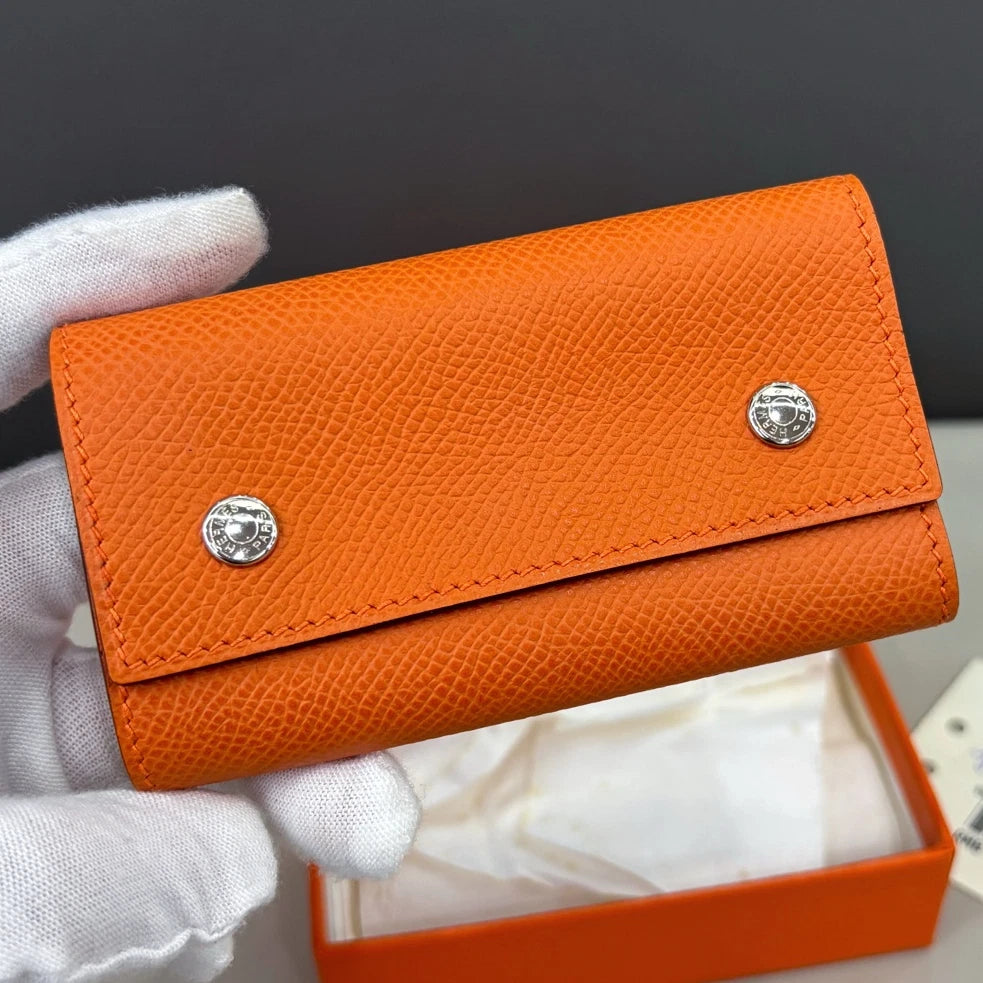 Hermès 6-Ring Key Holder Orange Epsom Leather Unisex Fashion