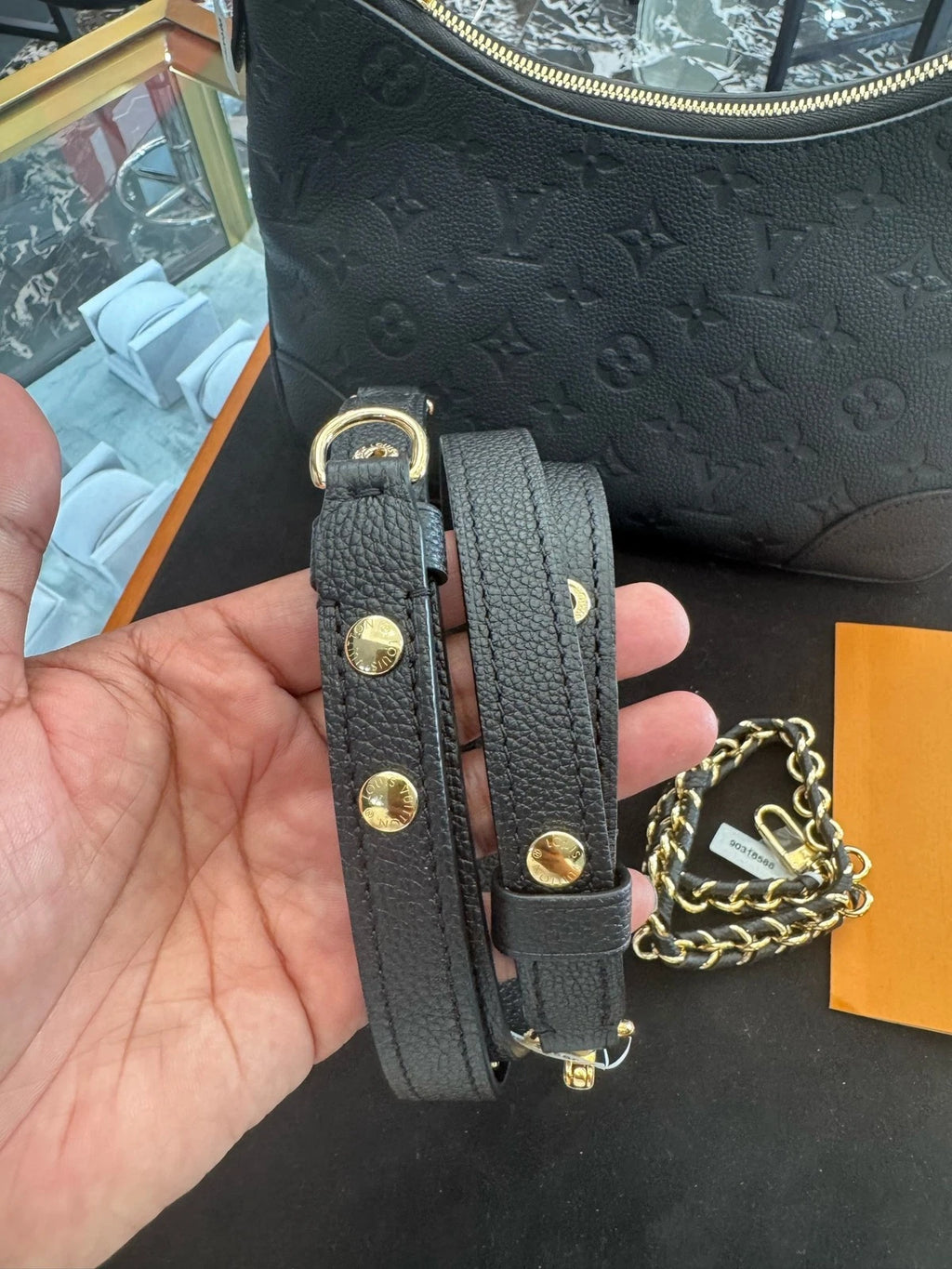 Louis Vuitton Boulogne Black Embossed Leather Shoulder Crossbody Bag