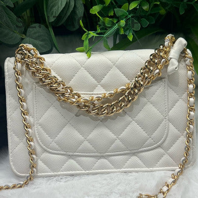 Chanel WOC 24S Calfskin Gold White Chain Crossbody Shoulder Bag
