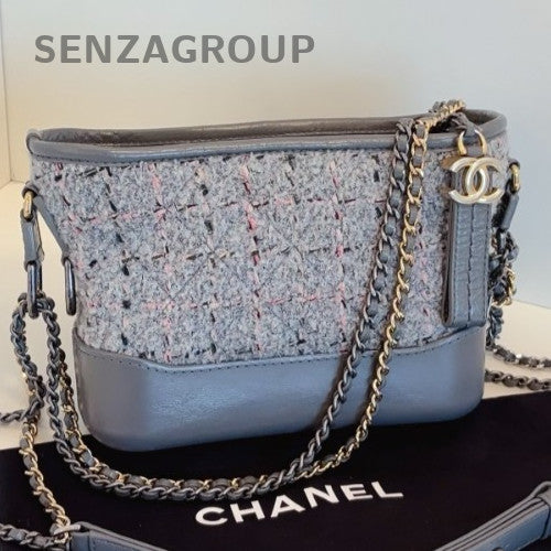 Chanel Gabrielle PM Chain Shoulder Bag Gray Gold Women Classic