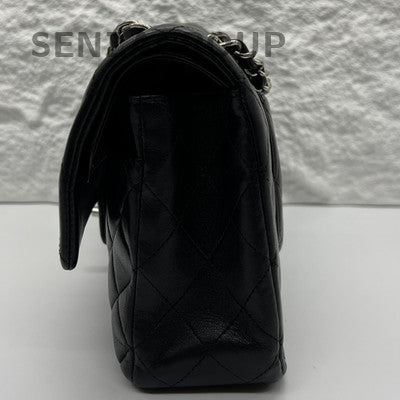 Chanel Classic Flap Black Silver Medium Lambskin Chain Shoulder Bag
