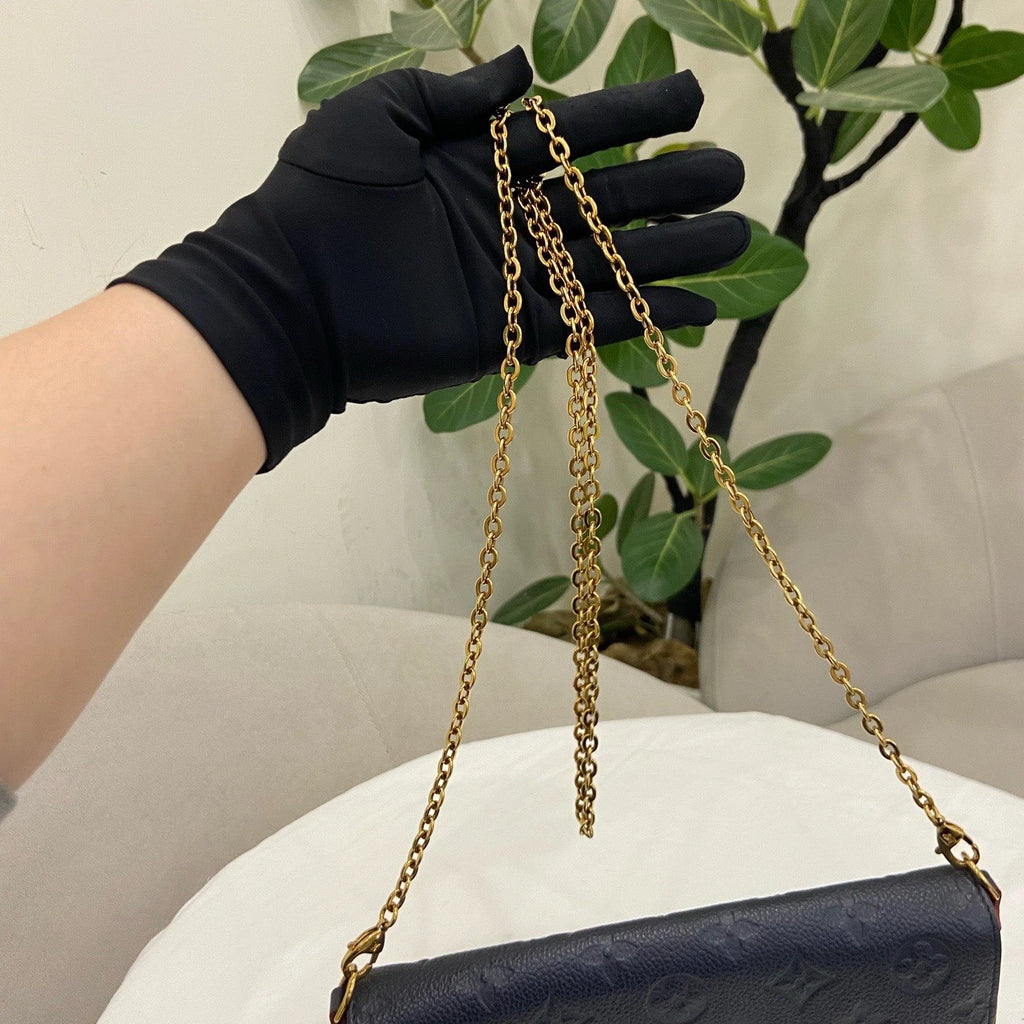Louis Vuitton Felice Monogram Empreinte Chain Crossbody Blue Gold Women Classic