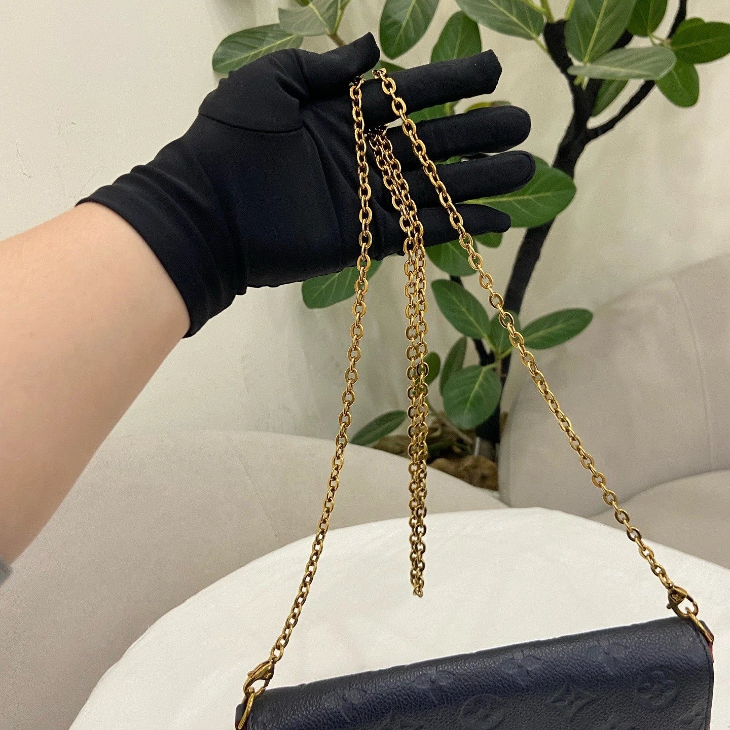 Louis Vuitton Felice Monogram Empreinte Chain Crossbody Blue Gold Women Classic