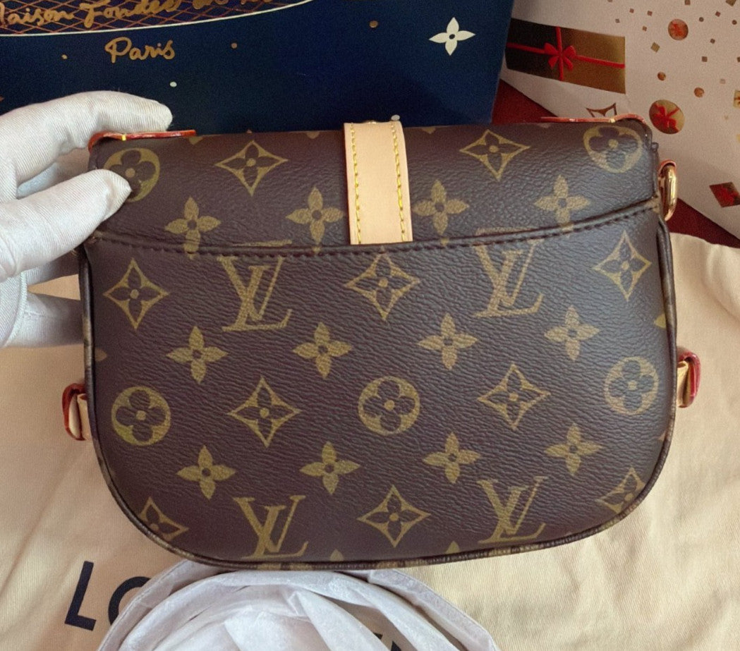 Louis Vuitton Saumer BB Monogram Shoulder Bag Brown Gold Women Classic Fashion