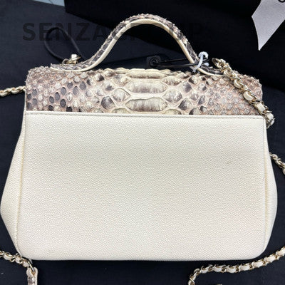 Chanel White Snake Skin Messenger Shoulder Bag Silver Hardware