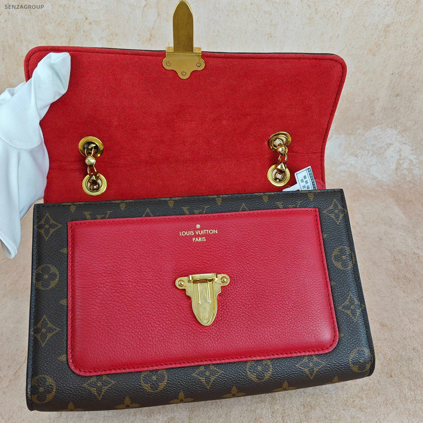 Louis Vuitton Victoire Monogram Red Chain Shoulder Crossbody Bag Women Classic