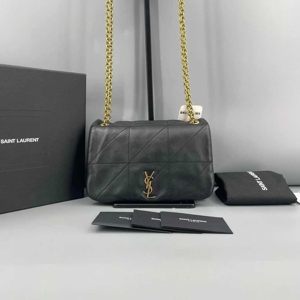 YSL Jamie Lambskin Chain Shoulder Bag Black Gold For Women